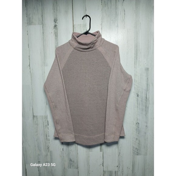 Prana Pink Raglan Sleeve Wool Blend Snap Mock Neck Pullover Sweater Size M - Picture 1 of 10